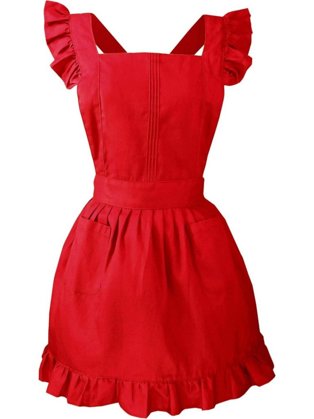 Vintage Ruffle Apron for Kitchen, Cooking, Baking, Cleaning - Adjustable Red